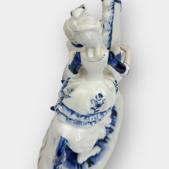 Vintage Porcelain Horse Rider & Handler Figurine Blue White Gold Trim 9 Inch - Picture 7 of 16